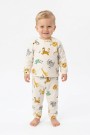 Erkek Bebek Safari Dünyası Hayvan Baskılı %100 Pamuk Reaktif Boyama İnterlok Kumaş Uzun Kollu Pijama Takımı