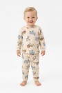Erkek Bebek Safari Hayvanları Baskılı  %100 Pamuk Reaktif Boyama İnterlok Kumaş Uzun Kollu Pijama Takımı