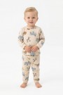 Erkek Bebek Safari Hayvanları Baskılı  %100 Pamuk Reaktif Boyama İnterlok Kumaş Uzun Kollu Pijama Takımı