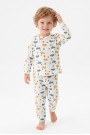 Erkek Bebek Araba ve Ağaç Desenli %100 Pamuk Reaktif Boyama İnterlok Kumaş Uzun Kollu Pijama Takımı