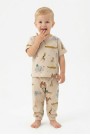 Erkek Bebek Safari Hayvan Desenli  %100 Pamuk Reaktif Boyalı Süprem Kumaş Kısa Kollu Pijama Takımı