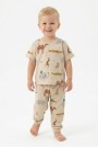 Erkek Bebek Safari Hayvan Desenli  %100 Pamuk Reaktif Boyalı Süprem Kumaş Kısa Kollu Pijama Takımı