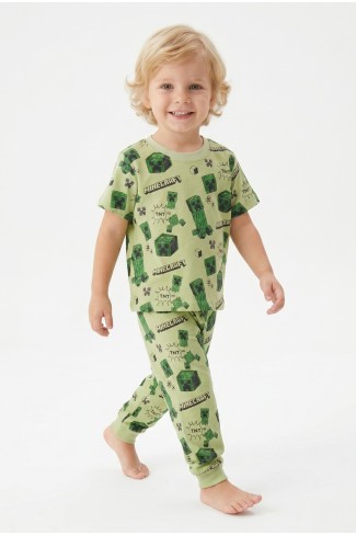 Erkek Bebek Baskılı %100 Pamuk Süprem Kumaş Kısa Kollu Pijama Takımı