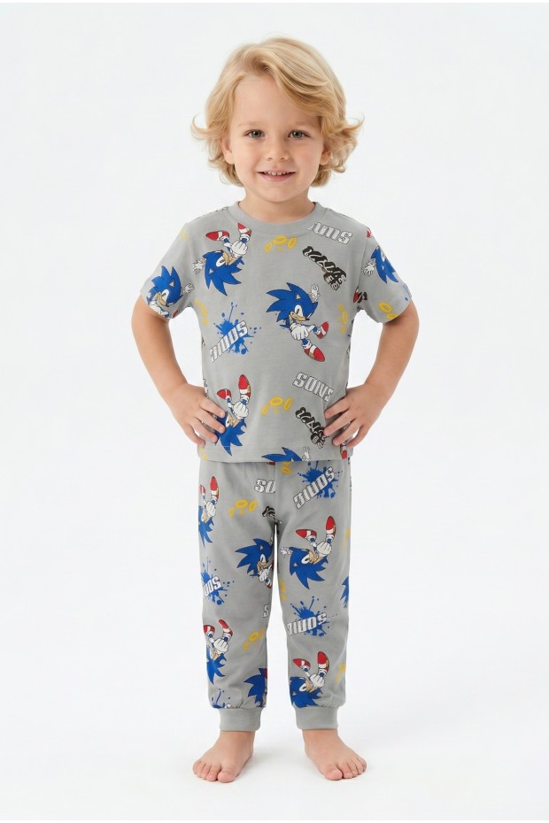 Erkek Bebek Baskılı %100 Pamuk Süprem Kumaş Kısa Kollu Pijama Takımı