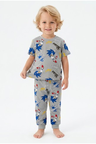 Erkek Bebek Baskılı %100 Pamuk Süprem Kumaş Kısa Kollu Pijama Takımı