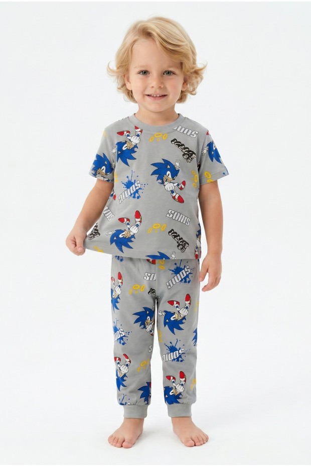 Erkek Bebek Baskılı %100 Pamuk Süprem Kumaş Kısa Kollu Pijama Takımı