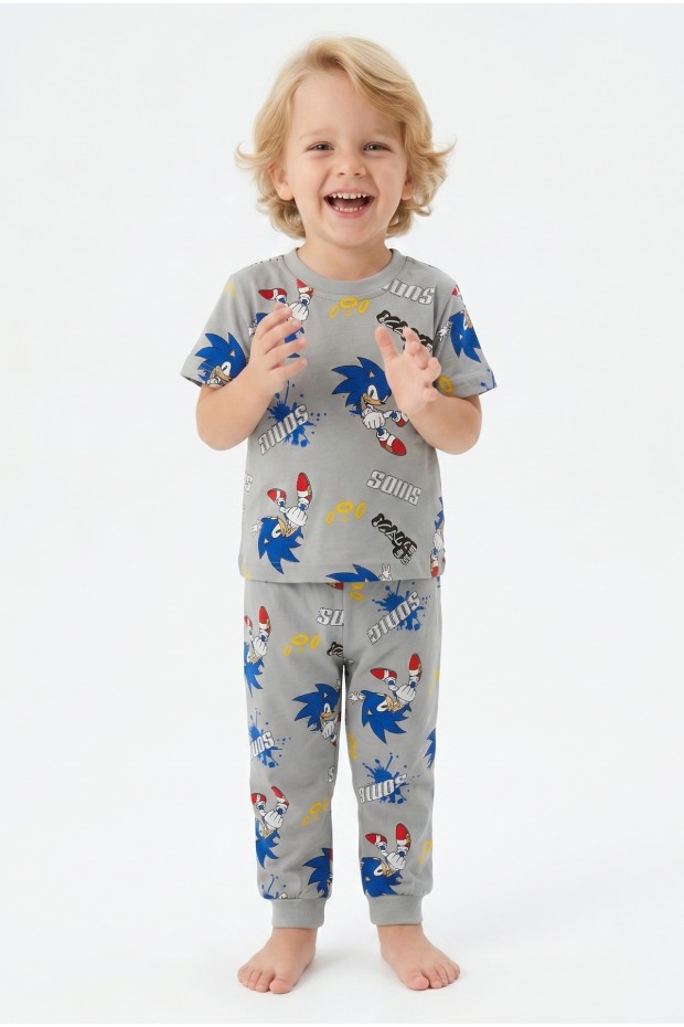 Erkek Bebek Baskılı %100 Pamuk Süprem Kumaş Kısa Kollu Pijama Takımı