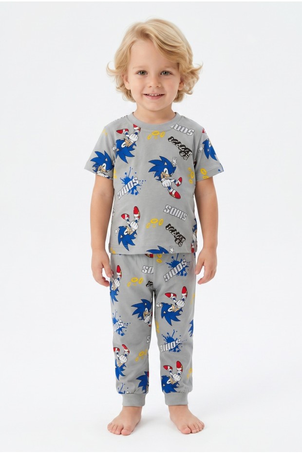 Erkek Bebek Baskılı %100 Pamuk Süprem Kumaş Kısa Kollu Pijama Takımı