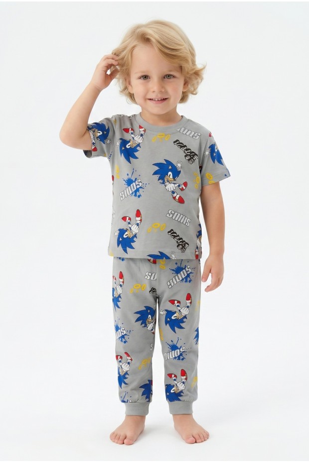 Erkek Bebek Baskılı %100 Pamuk Süprem Kumaş Kısa Kollu Pijama Takımı
