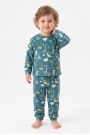 Erkek Bebek Dinozor Desenli %100 Pamuk Reaktif Boyama İnterlok Kumaşş Uzun Kollu Pijama Takımı 