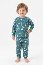 Erkek Bebek Dinozor Desenli %100 Pamuk Reaktif Boyama İnterlok Kumaşş Uzun Kollu Pijama Takımı 