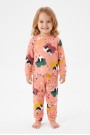 Unisex Panda ve Kalp Desenli %100 Pamuk Reaktif Boyama İnterlok Kumaş Uzun Kollu Pijama Takımı