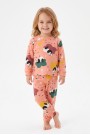 Unisex Panda ve Kalp Desenli %100 Pamuk Reaktif Boyama İnterlok Kumaş Uzun Kollu Pijama Takımı