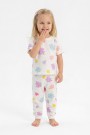 Kız Bebek Çiçek Desenli %100 Pamuk Reaktif Boyalı Süprem Kumaş Kısa Kollu Pijama Takımı