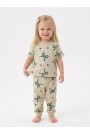 Kız Bebek Fiyonk ve Puantiye Desenli %100 Pamuk Reaktif Boyalı Süprem Kumaş Kısa Kollu Pijama Takımı