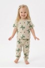 Kız Bebek Fiyonk ve Puantiye Desenli %100 Pamuk Reaktif Boyalı Süprem Kumaş Kısa Kollu Pijama Takımı