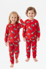 Erkek Bebek Sevimli Ayıcık Desenli %100 Pamuk Reaktif Boyama Süprem Kumaş Uzun Kollu Pijama Takımı