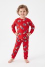 Erkek Bebek Sevimli Ayıcık Desenli %100 Pamuk Reaktif Boyama Süprem Kumaş Uzun Kollu Pijama Takımı