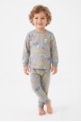 Erkek Bebek Sevimli Hayvan Desenli %100 Pamuk Reaktif Boyama Süprem Kumaş Uzun Kollu Pijama Takımı