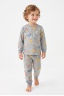Erkek Bebek Sevimli Hayvan Desenli %100 Pamuk Reaktif Boyama Süprem Kumaş Uzun Kollu Pijama Takımı