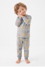 Erkek Bebek Sevimli Hayvan Desenli %100 Pamuk Reaktif Boyama Süprem Kumaş Uzun Kollu Pijama Takımı
