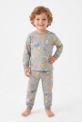 Erkek Bebek Sevimli Hayvan Desenli %100 Pamuk Reaktif Boyama Süprem Kumaş Uzun Kollu Pijama Takımı