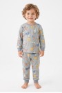Erkek Bebek Sevimli Hayvan Desenli %100 Pamuk Reaktif Boyama Süprem Kumaş Uzun Kollu Pijama Takımı