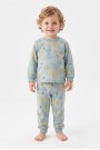 Erkek Bebek Safari Hayvanları Desenli %100 Pamuk Reaktif Boyama Süprem Kumaş Uzun Kollu Pijama Takımı