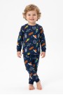 Erkek Bebek Uzay Temalı Roket ve Gezegen Baskılı  %100 Pamuk Reaktif Boyama İnterlok Kumaş Uzun Kollu Pijama Takımı