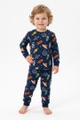 Erkek Bebek Uzay Temalı Roket ve Gezegen Baskılı  %100 Pamuk Reaktif Boyama İnterlok Kumaş Uzun Kollu Pijama Takımı