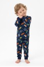 Erkek Bebek Uzay Temalı Roket ve Gezegen Baskılı  %100 Pamuk Reaktif Boyama İnterlok Kumaş Uzun Kollu Pijama Takımı
