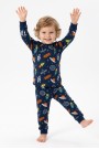 Erkek Bebek Uzay Temalı Roket ve Gezegen Baskılı  %100 Pamuk Reaktif Boyama İnterlok Kumaş Uzun Kollu Pijama Takımı