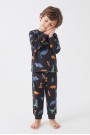 Erkek Bebek Dinozor Desenli %100 Pamuk Süprem Kumaş Reaktif Boyama Uzun Kollu Pijama Takımı 