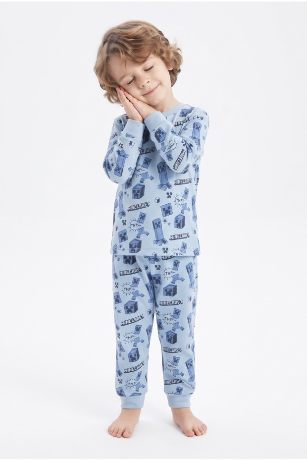 Erkek Bebek Karakter Baskılı %100 Pamuk Süprem Kumaş Reaktif Boyama Uzun Kollu Pijama Takımı 