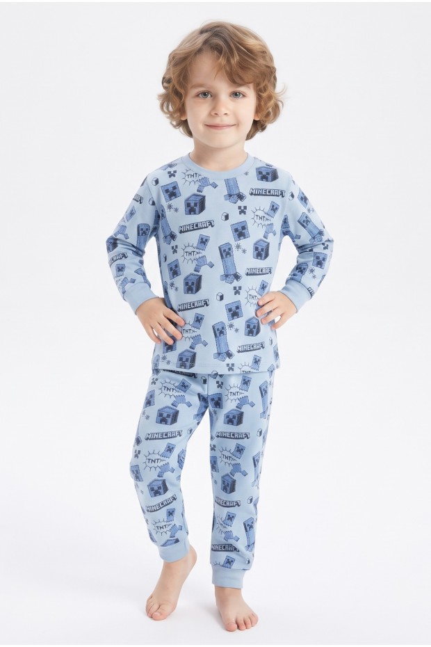 Erkek Bebek Karakter Baskılı %100 Pamuk Süprem Kumaş Reaktif Boyama Uzun Kollu Pijama Takımı 