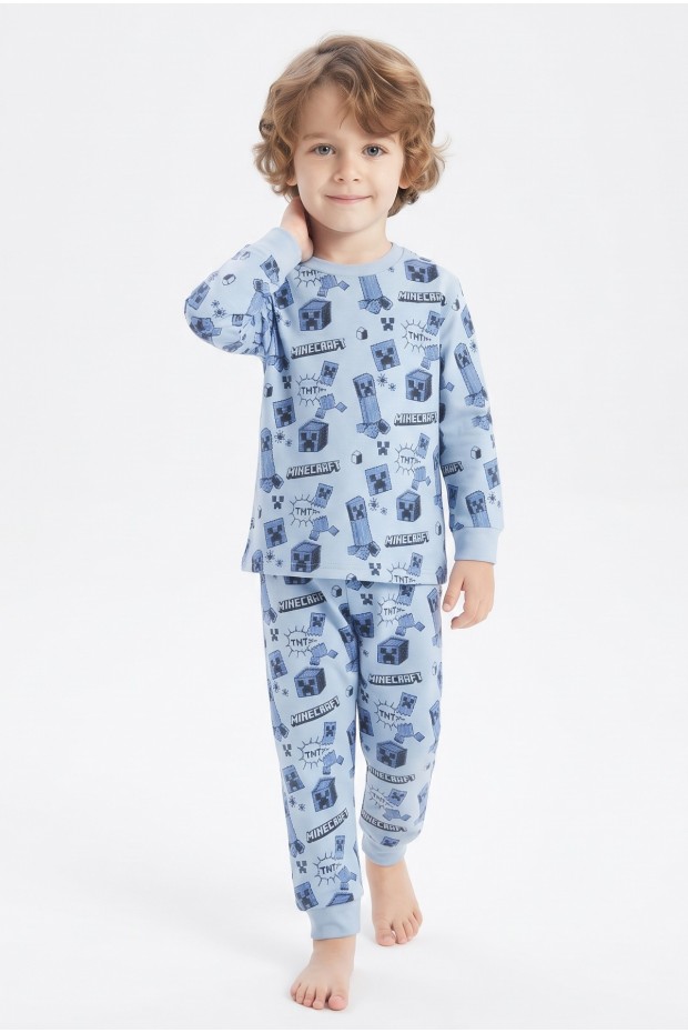 Erkek Bebek Karakter Baskılı %100 Pamuk Süprem Kumaş Reaktif Boyama Uzun Kollu Pijama Takımı 