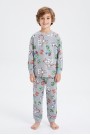Erkek Çocuk Karakter Baskılı %100 Pamuk Süprem Kumaş Reaktif Boyama Uzun Kollu Pijama Takımı 
