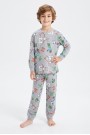 Erkek Çocuk Karakter Baskılı %100 Pamuk Süprem Kumaş Reaktif Boyama Uzun Kollu Pijama Takımı 