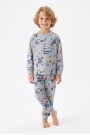 Erkek Çocuk Uçak  Baskılı %100 Pamuk Süprem Kumaş Reaktif Boyama Uzun Kollu Pijama Takımı 