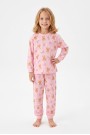 Kız Çocuk Ayıcık ve Kalp Desenli %100 Pamuk Süprem Kumaş Reaktif Boyama Uzun Kollu Pijama Takımı