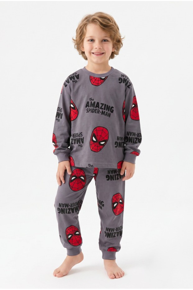 Erkek Çocuk Karakter Baskılı %100 Pamuk Süprem Kumaş Reaktif Boyama Uzun Kollu Pijama Takımı 