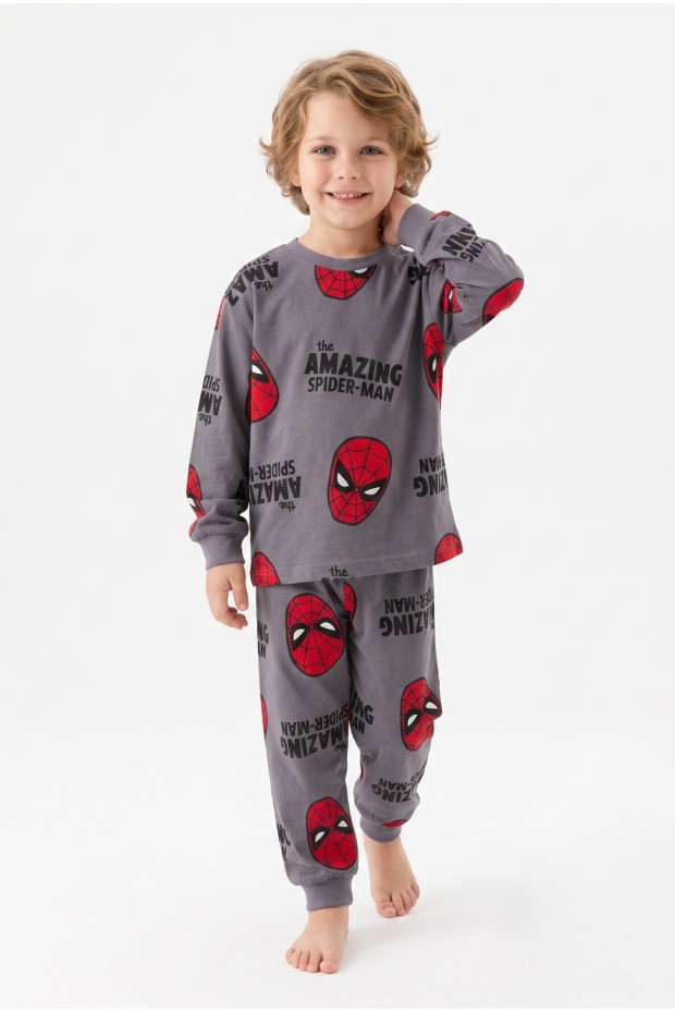 Erkek Çocuk Karakter Baskılı %100 Pamuk Süprem Kumaş Reaktif Boyama Uzun Kollu Pijama Takımı 