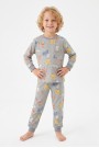 Erkek Çocuk Sevimli Hayvan Desenli %100 Pamuk Reaktif Boyama Süprem Kumaş Uzun Kollu Pijama Takımı