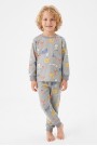 Erkek Çocuk Sevimli Hayvan Desenli %100 Pamuk Reaktif Boyama Süprem Kumaş Uzun Kollu Pijama Takımı