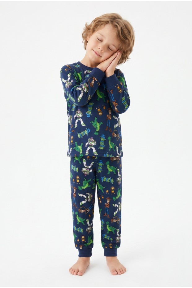 Erkek Çocuk Karakter Baskılı %100 Pamuk Reaktif Boyama Süprem Kumaş Uzun Kollu Pijama Takımı