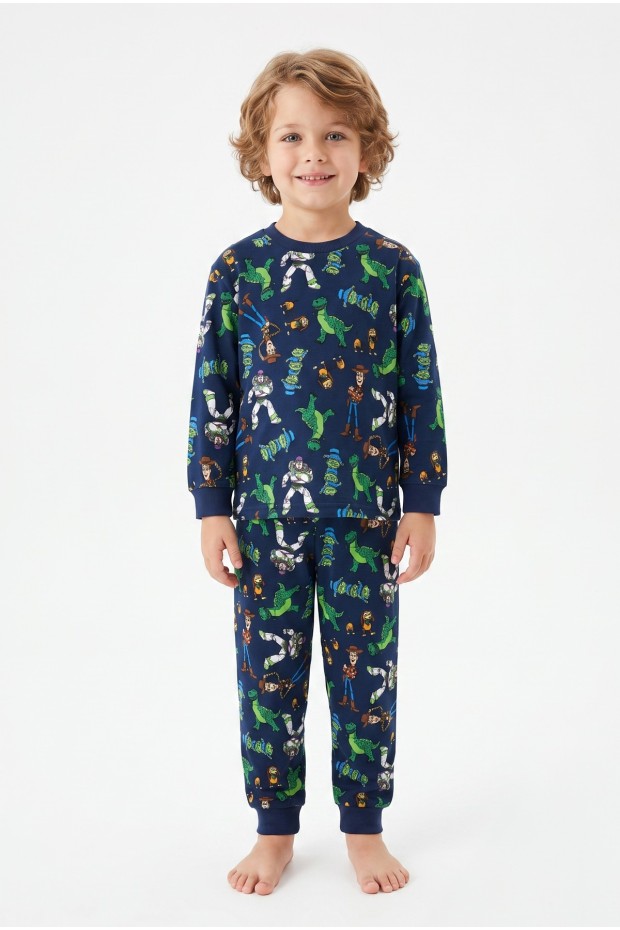 Erkek Çocuk Karakter Baskılı %100 Pamuk Reaktif Boyama Süprem Kumaş Uzun Kollu Pijama Takımı