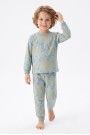 Erkek Çocuk Safari Hayvanları Desenli %100 Pamuk Reaktif Boyama Süprem Kumaş Uzun Kollu Pijama Takımı