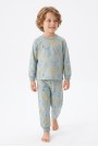 Erkek Çocuk Safari Hayvanları Desenli %100 Pamuk Reaktif Boyama Süprem Kumaş Uzun Kollu Pijama Takımı