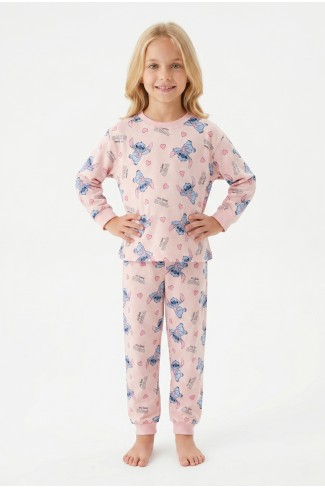 Kız Çocuk Baskılı %100 Pamuk Reaktif Boyalı Süprem Kumaş Uzun Kollu Pijama Takımı