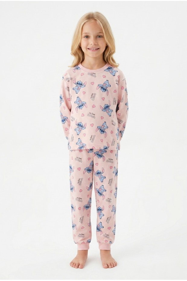 Kız Çocuk Baskılı %100 Pamuk Reaktif Boyalı Süprem Kumaş Uzun Kollu Pijama Takımı